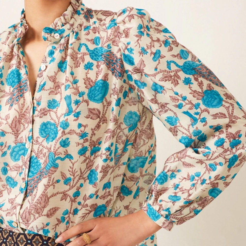 NWT Alix of Bohemia Annabel Peacock Plume Print Blouse - Picture 2 of 10